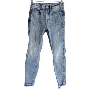Bootlegger W25 L29 Stretch Blue Cotton Denim Skinny Jeans Raw Hem Light Wash